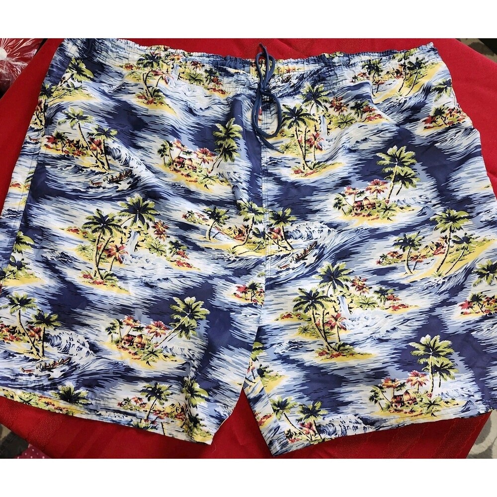 Old Navy Mens Swim Trunks XXL Tropical Palm Island Drawstring Beach Shorts Surf